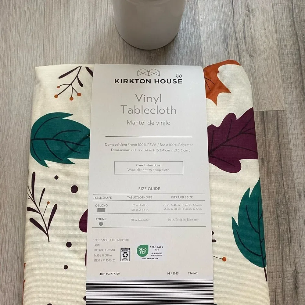 Kirkton House Leaf Print 60x84” Oblong Vinyl Tablecloth